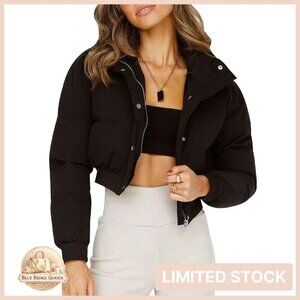 Cropped Puffer Jacket Quilted Winter Warm Chic Y2K Bubble Coat Outerwear